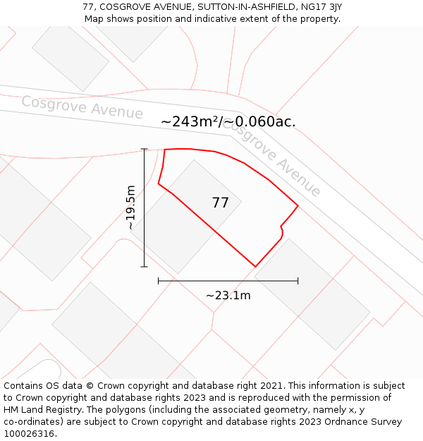 77, COSGROVE AVENUE, SUTTON-IN-ASHFIELD, NG17 3JY: Plot and title map