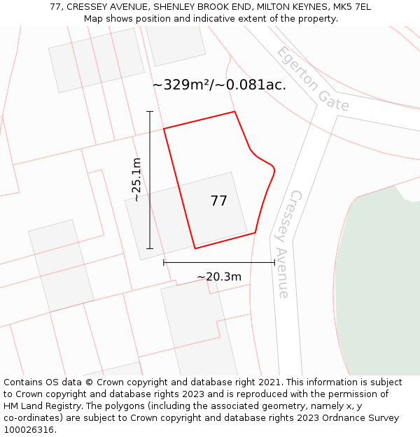 77, CRESSEY AVENUE, SHENLEY BROOK END, MILTON KEYNES, MK5 7EL: Plot and title map