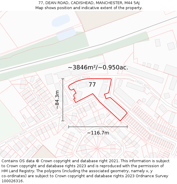 77, DEAN ROAD, CADISHEAD, MANCHESTER, M44 5AJ: Plot and title map