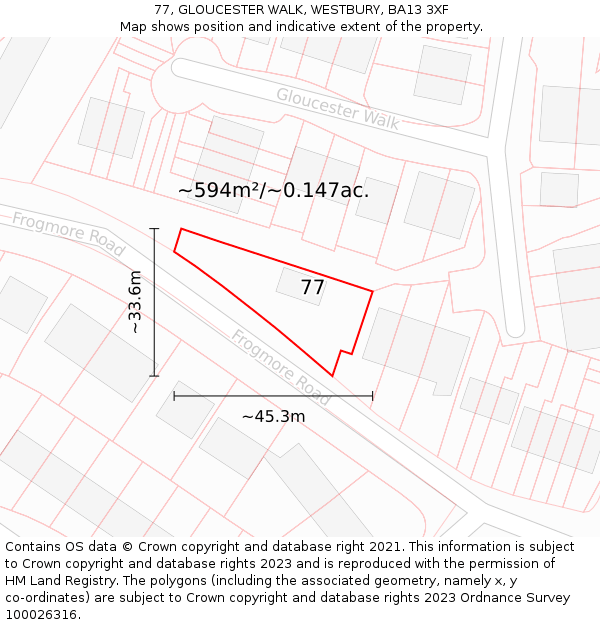 77, GLOUCESTER WALK, WESTBURY, BA13 3XF: Plot and title map