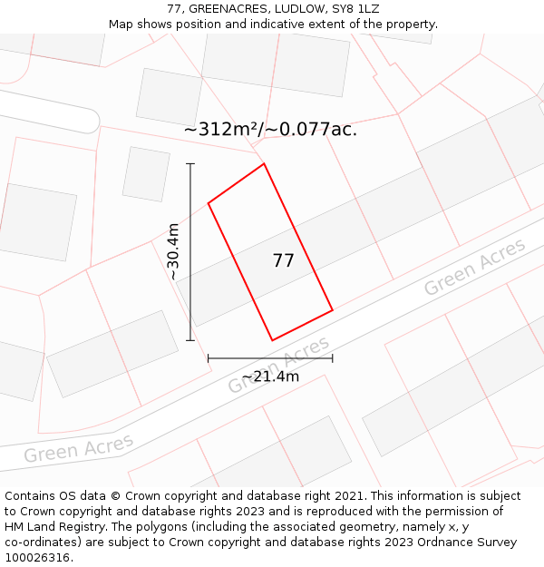 77, GREENACRES, LUDLOW, SY8 1LZ: Plot and title map