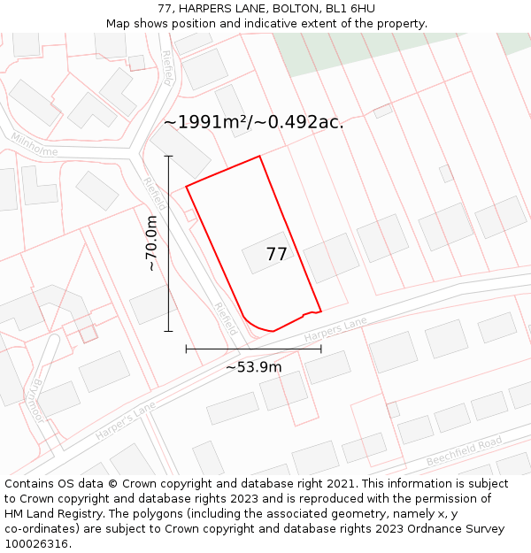 77, HARPERS LANE, BOLTON, BL1 6HU: Plot and title map