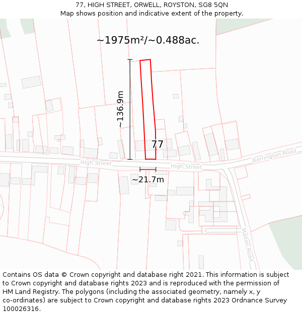 77, HIGH STREET, ORWELL, ROYSTON, SG8 5QN: Plot and title map