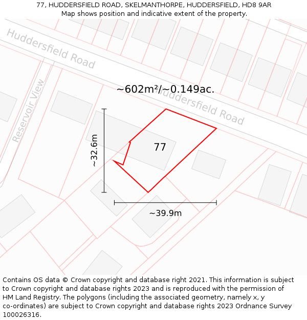 77, HUDDERSFIELD ROAD, SKELMANTHORPE, HUDDERSFIELD, HD8 9AR: Plot and title map