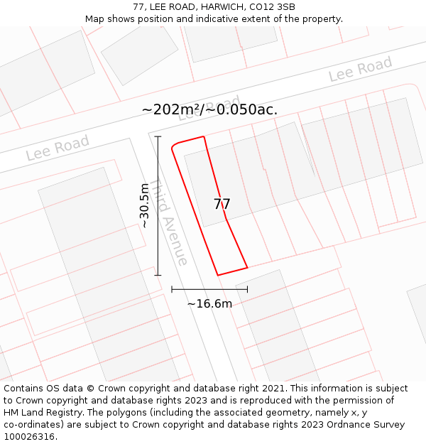 77, LEE ROAD, HARWICH, CO12 3SB: Plot and title map