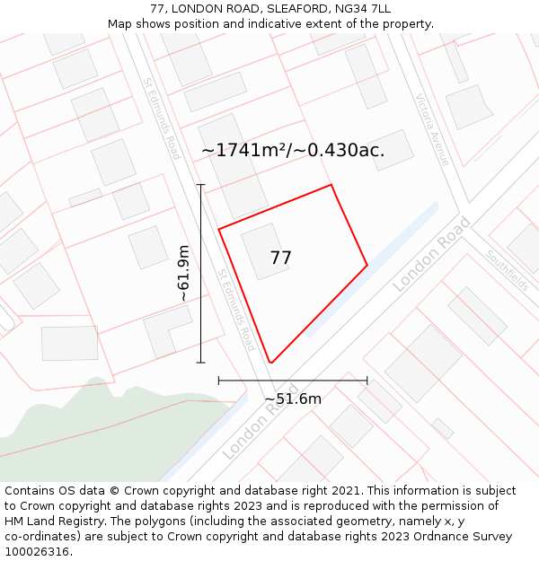 77, LONDON ROAD, SLEAFORD, NG34 7LL: Plot and title map