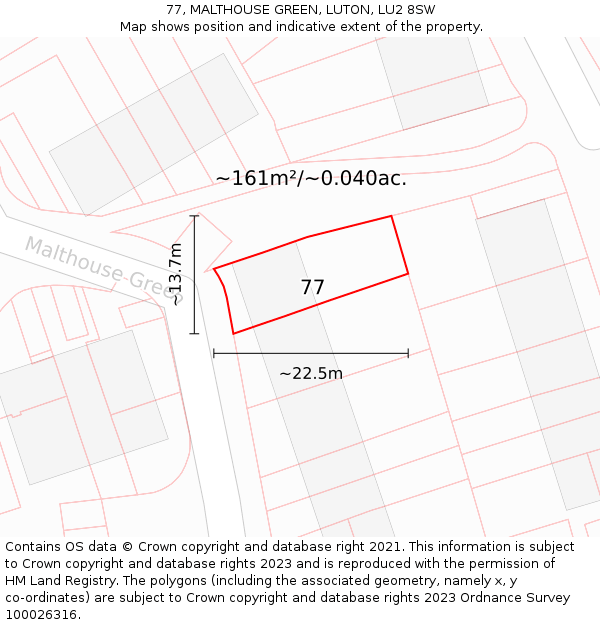 77, MALTHOUSE GREEN, LUTON, LU2 8SW: Plot and title map