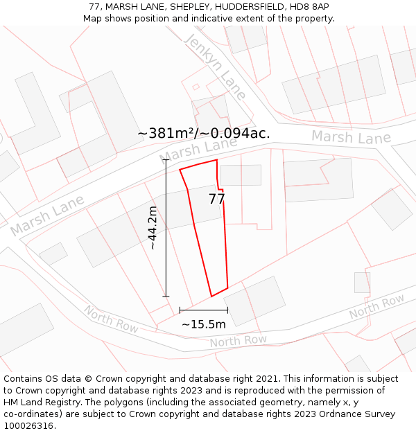 77, MARSH LANE, SHEPLEY, HUDDERSFIELD, HD8 8AP: Plot and title map