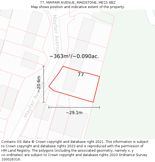 77, MAYFAIR AVENUE, MAIDSTONE, ME15 6BZ: Plot and title map