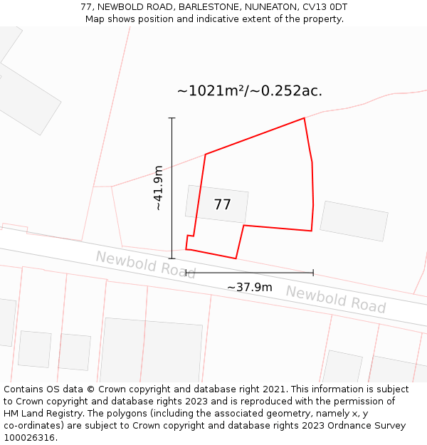 77, NEWBOLD ROAD, BARLESTONE, NUNEATON, CV13 0DT: Plot and title map