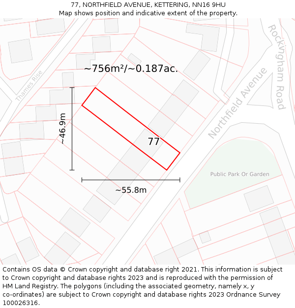 77, NORTHFIELD AVENUE, KETTERING, NN16 9HU: Plot and title map