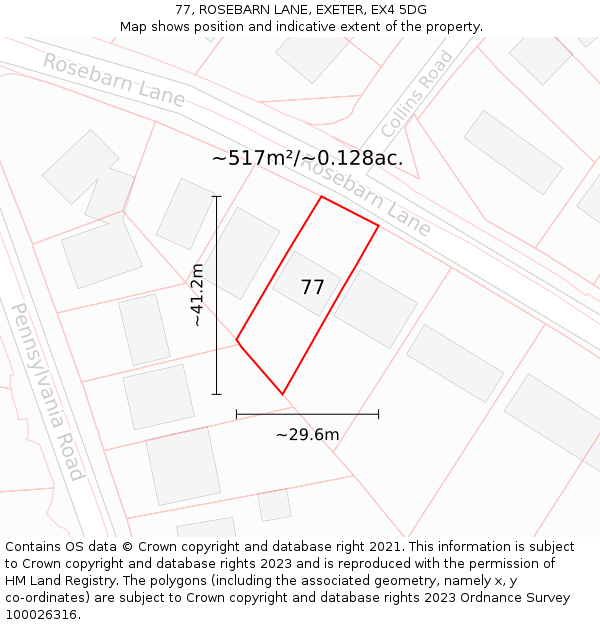 77, ROSEBARN LANE, EXETER, EX4 5DG: Plot and title map