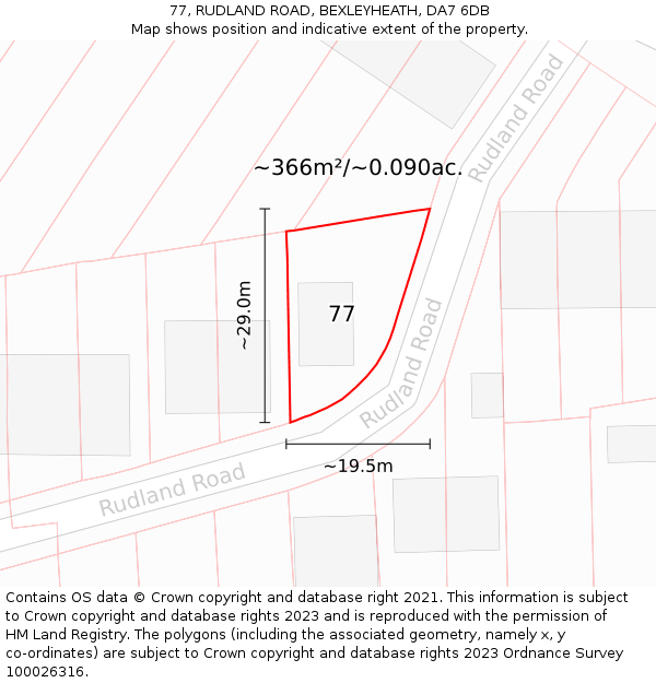 77, RUDLAND ROAD, BEXLEYHEATH, DA7 6DB: Plot and title map