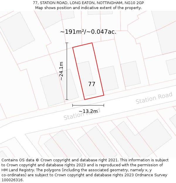 77, STATION ROAD, LONG EATON, NOTTINGHAM, NG10 2GP: Plot and title map