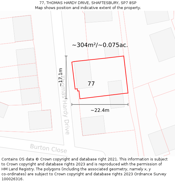 77, THOMAS HARDY DRIVE, SHAFTESBURY, SP7 8SP: Plot and title map