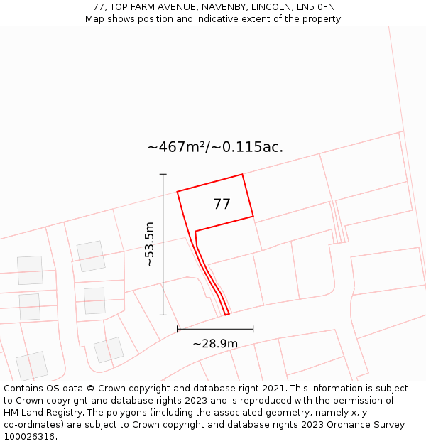 77, TOP FARM AVENUE, NAVENBY, LINCOLN, LN5 0FN: Plot and title map