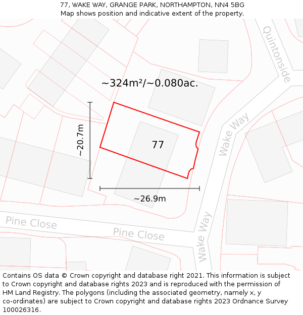 77, WAKE WAY, GRANGE PARK, NORTHAMPTON, NN4 5BG: Plot and title map