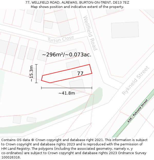 77, WELLFIELD ROAD, ALREWAS, BURTON-ON-TRENT, DE13 7EZ: Plot and title map