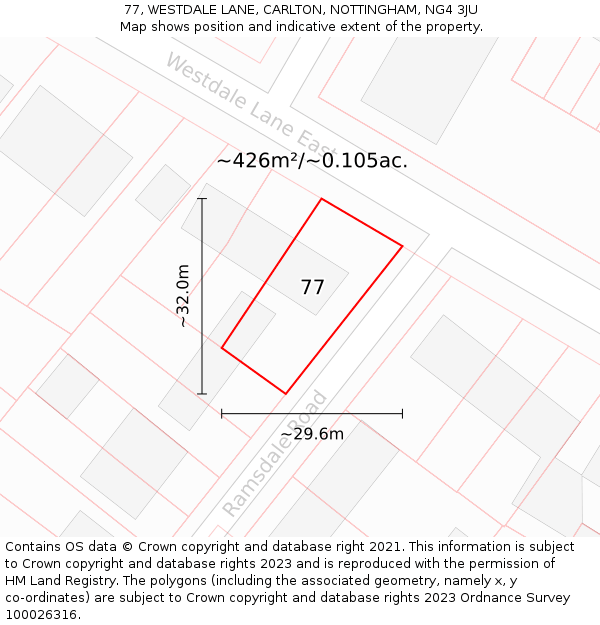 77, WESTDALE LANE, CARLTON, NOTTINGHAM, NG4 3JU: Plot and title map