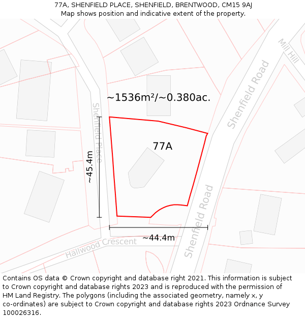 77A, SHENFIELD PLACE, SHENFIELD, BRENTWOOD, CM15 9AJ: Plot and title map