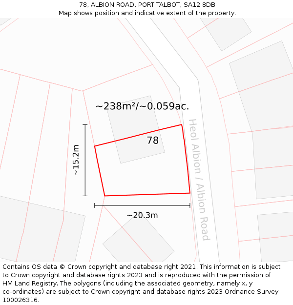 78, ALBION ROAD, PORT TALBOT, SA12 8DB: Plot and title map