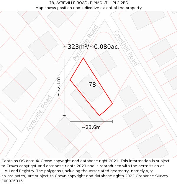 78, AYREVILLE ROAD, PLYMOUTH, PL2 2RD: Plot and title map