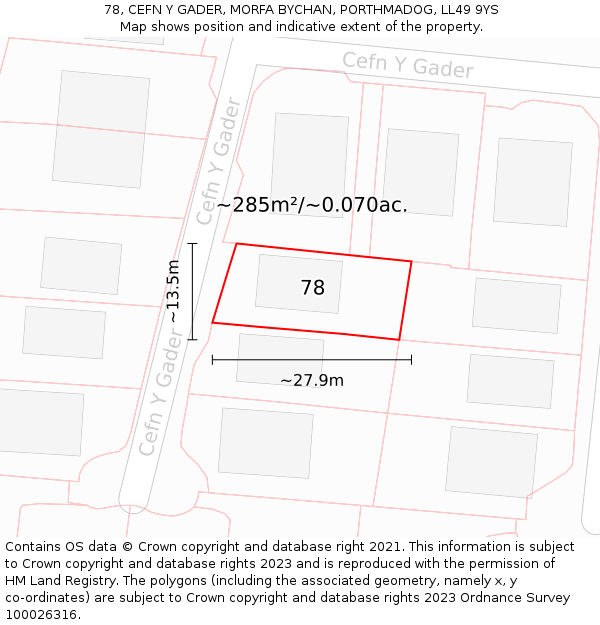 78, CEFN Y GADER, MORFA BYCHAN, PORTHMADOG, LL49 9YS: Plot and title map