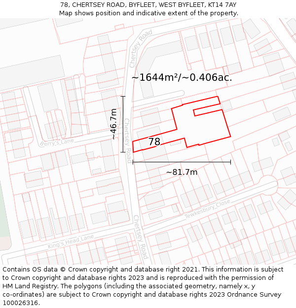 78, CHERTSEY ROAD, BYFLEET, WEST BYFLEET, KT14 7AY: Plot and title map