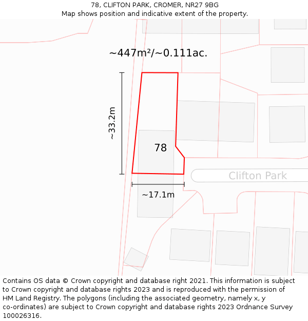 78, CLIFTON PARK, CROMER, NR27 9BG: Plot and title map