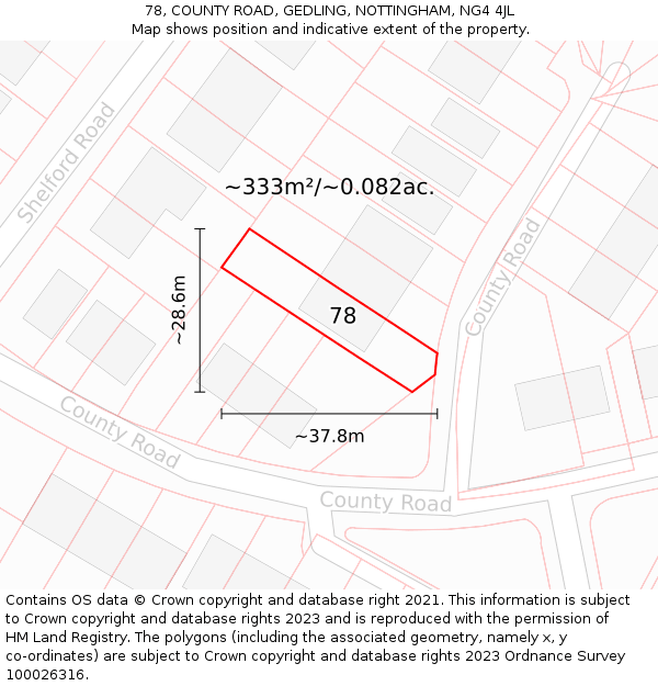 78, COUNTY ROAD, GEDLING, NOTTINGHAM, NG4 4JL: Plot and title map