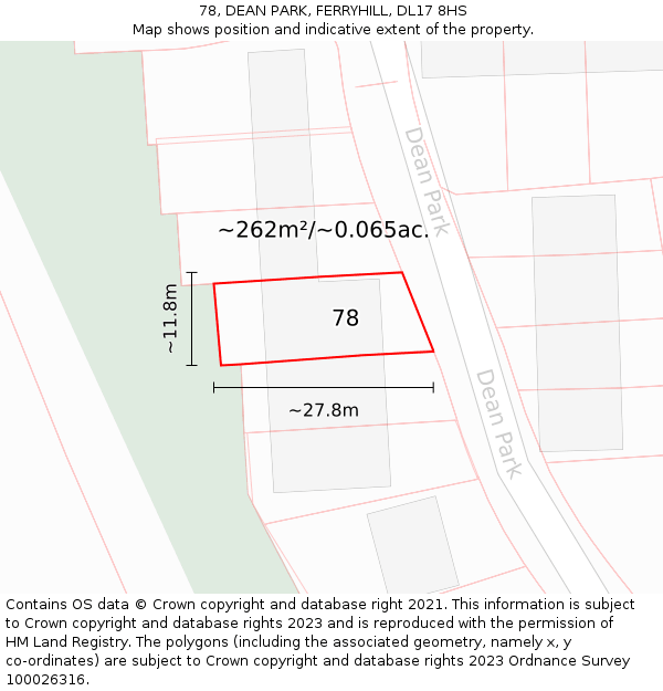 78, DEAN PARK, FERRYHILL, DL17 8HS: Plot and title map