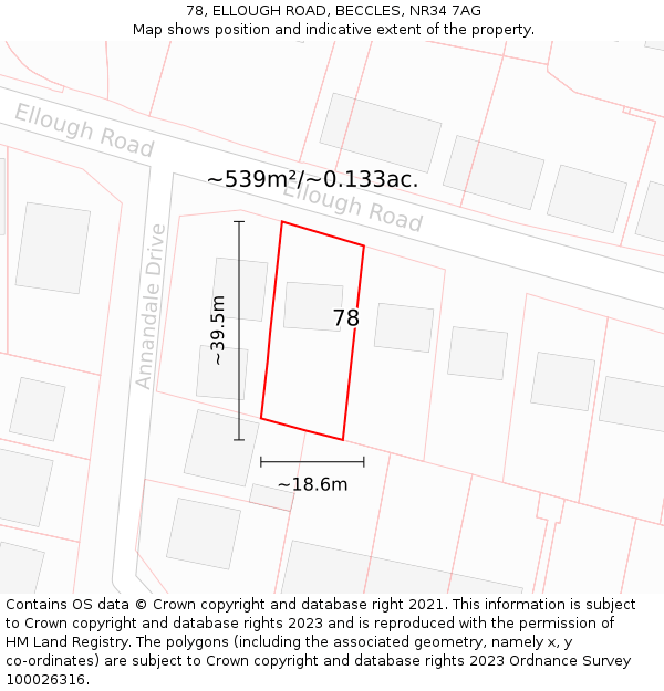 78, ELLOUGH ROAD, BECCLES, NR34 7AG: Plot and title map