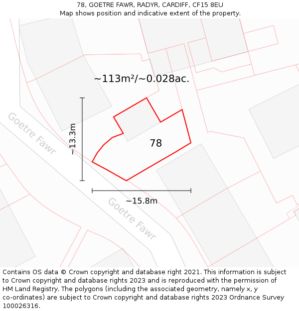 78, GOETRE FAWR, RADYR, CARDIFF, CF15 8EU: Plot and title map