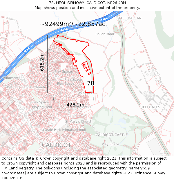 78, HEOL SIRHOWY, CALDICOT, NP26 4RN: Plot and title map