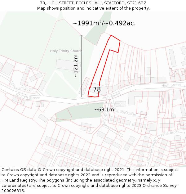 78, HIGH STREET, ECCLESHALL, STAFFORD, ST21 6BZ: Plot and title map