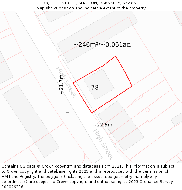 78, HIGH STREET, SHAFTON, BARNSLEY, S72 8NH: Plot and title map