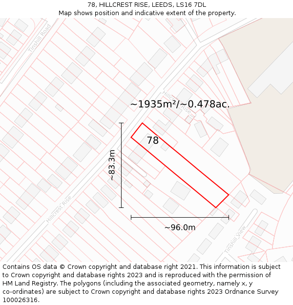 78, HILLCREST RISE, LEEDS, LS16 7DL: Plot and title map