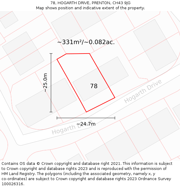 78, HOGARTH DRIVE, PRENTON, CH43 9JG: Plot and title map