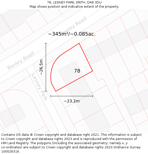 78, LESNEY PARK, ERITH, DA8 3DU: Plot and title map