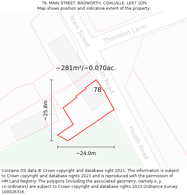 78, MAIN STREET, BAGWORTH, COALVILLE, LE67 1DN: Plot and title map