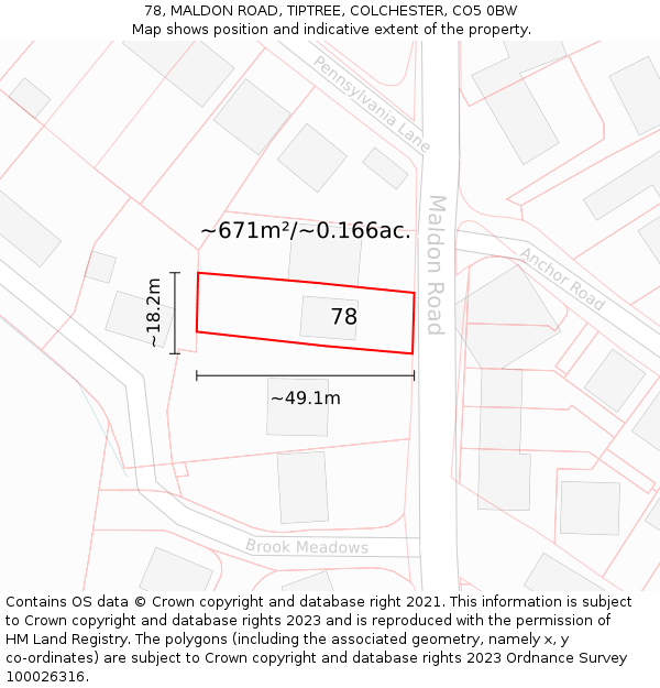 78, MALDON ROAD, TIPTREE, COLCHESTER, CO5 0BW: Plot and title map