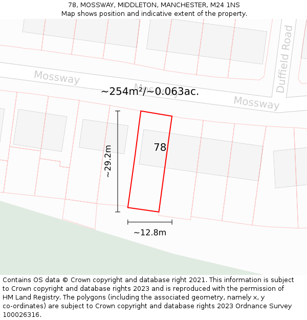 78, MOSSWAY, MIDDLETON, MANCHESTER, M24 1NS: Plot and title map