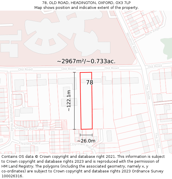 78, OLD ROAD, HEADINGTON, OXFORD, OX3 7LP: Plot and title map