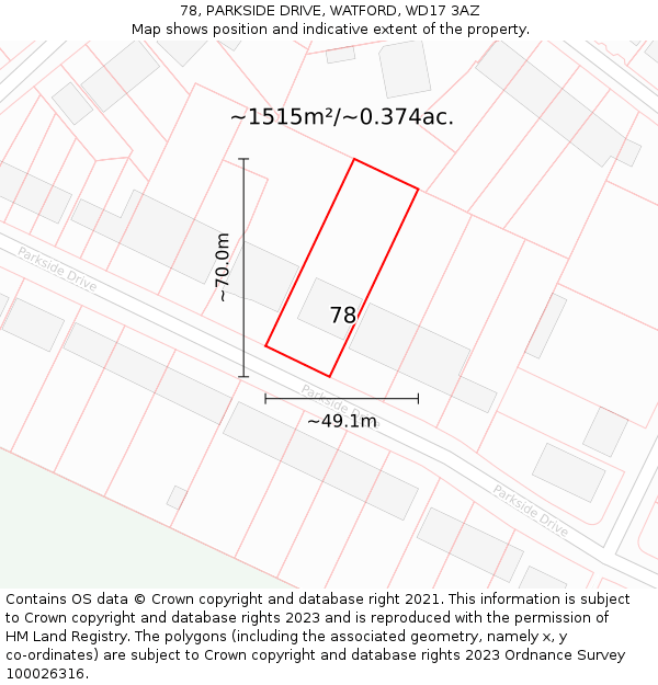 78, PARKSIDE DRIVE, WATFORD, WD17 3AZ: Plot and title map