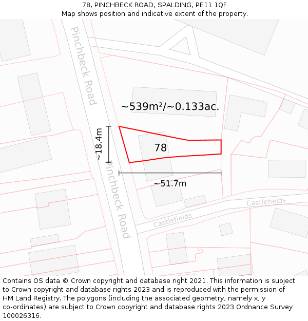 78, PINCHBECK ROAD, SPALDING, PE11 1QF: Plot and title map