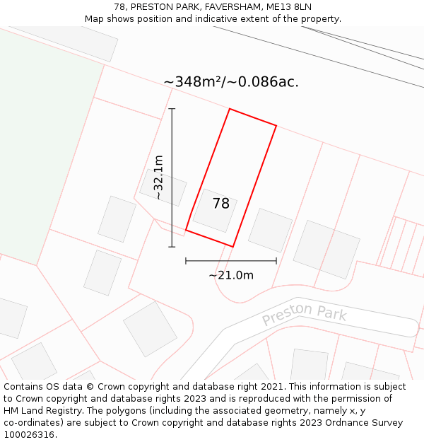 78, PRESTON PARK, FAVERSHAM, ME13 8LN: Plot and title map