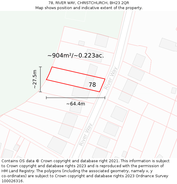 78, RIVER WAY, CHRISTCHURCH, BH23 2QR: Plot and title map