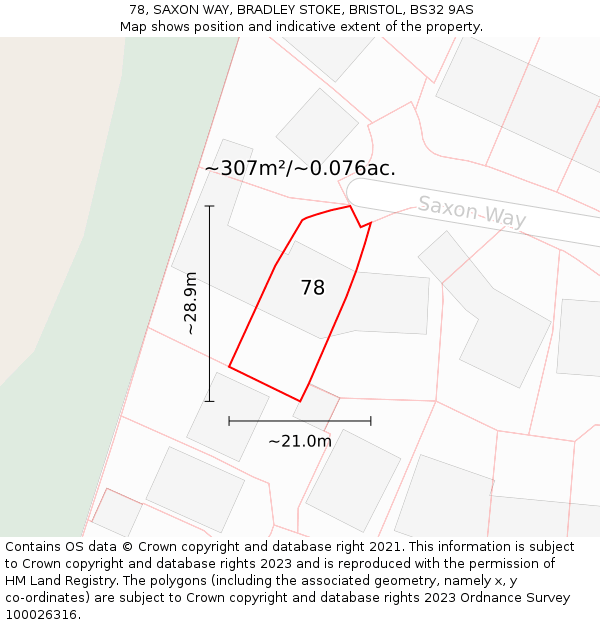 78, SAXON WAY, BRADLEY STOKE, BRISTOL, BS32 9AS: Plot and title map