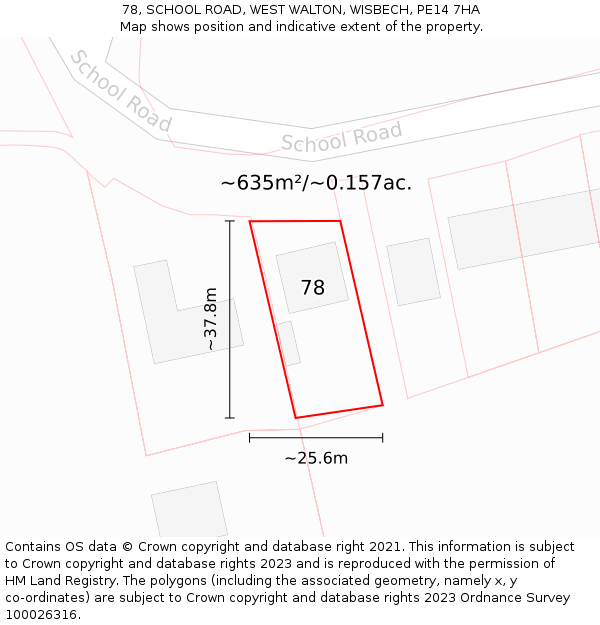 78, SCHOOL ROAD, WEST WALTON, WISBECH, PE14 7HA: Plot and title map