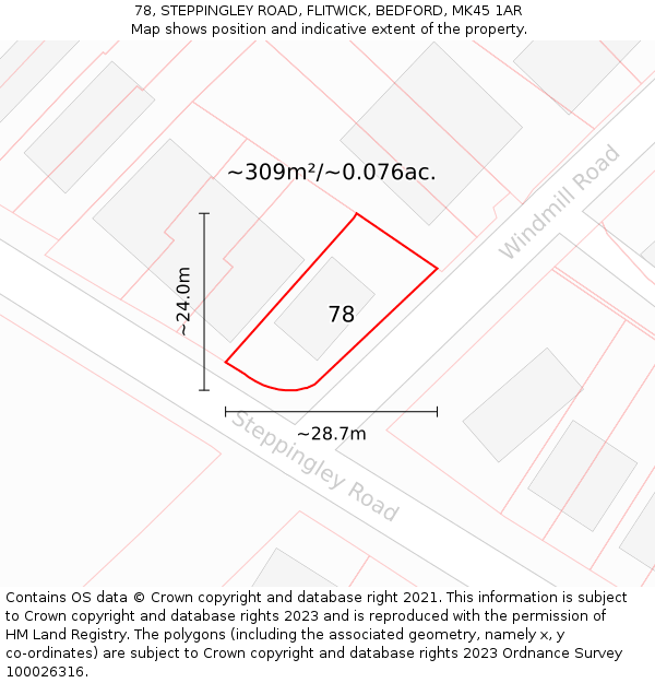 78, STEPPINGLEY ROAD, FLITWICK, BEDFORD, MK45 1AR: Plot and title map